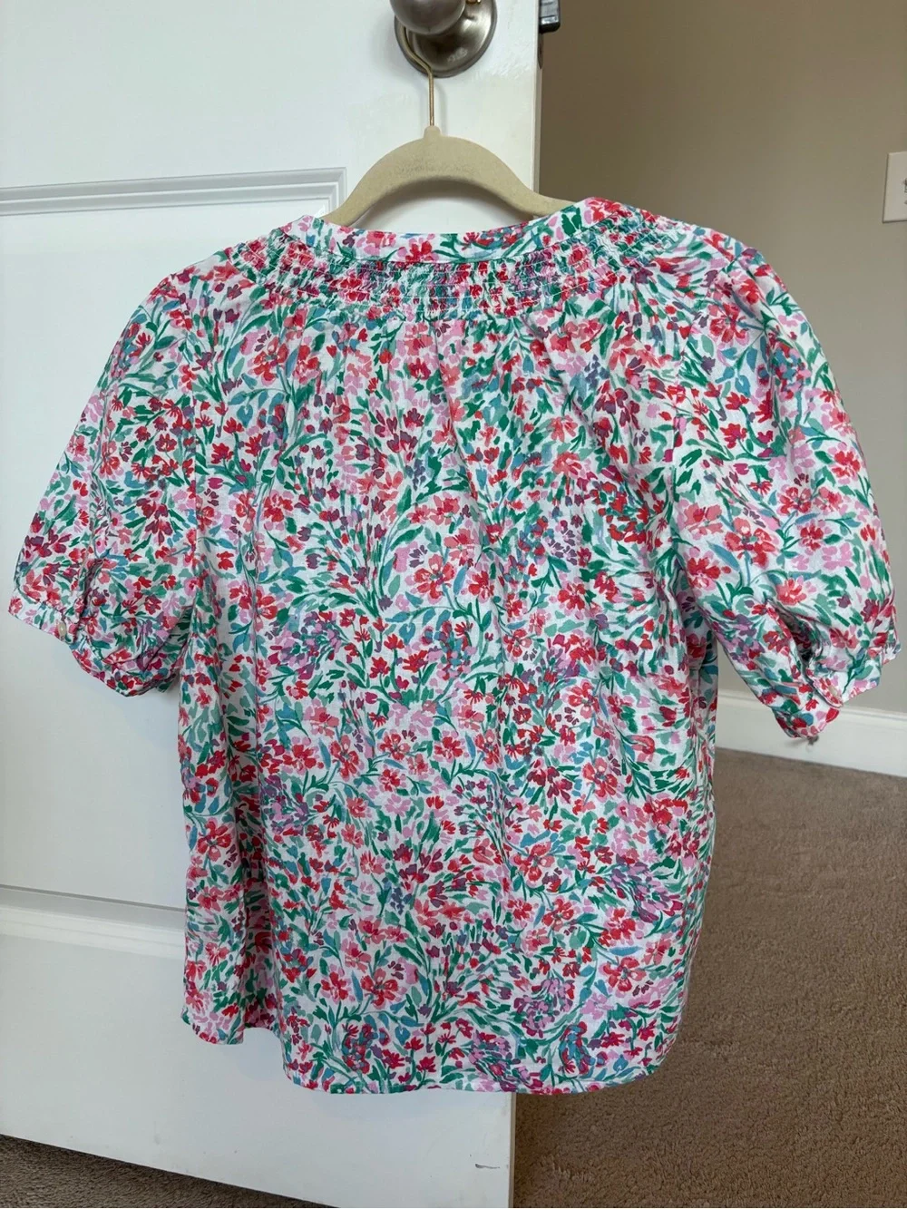 J. Crew Pink, Green & White Floral Short-Sleeve Blouse